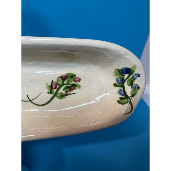 Hand & Heart Pottery Painted Floral Glazed Tray Olive Dish Crackers Trinkets - Picture 4 of 10